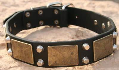 Black dog Collar-Collar with studs and plates-Leather Collar for German Shepherd