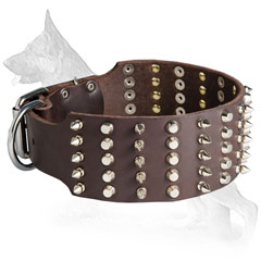 Extra Wide Leather German Shepherd Collar with Spikes and Cones