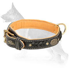 Braided Leather German Shepherd Collar with Decorative Oval Plate