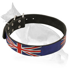 Leather German Shepherd Collar Painted with Union Jack
