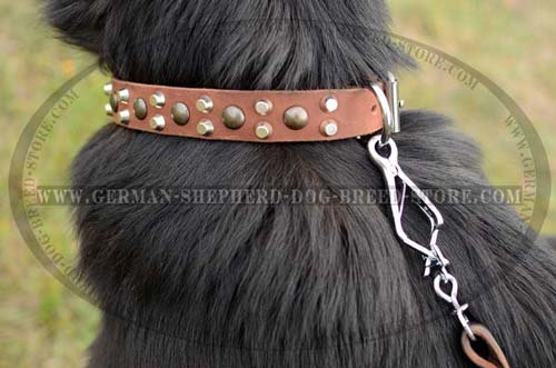 Nickel Half Cones Decoration On Leather Dog Collar