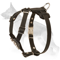 Handmade Leather German Shepherd Puppy Harness with Nickel Plates Studs