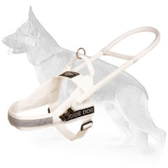 White Nylon Guide German Shepherd Harness for Any Weather