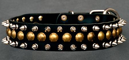 3 Rows Leather Spiked and Studded Dog Collar for German shepher dog