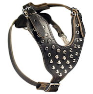 German Shepherd Studded Leather Dog Harness with Pyramids