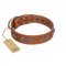 "Brave Spirit" Handmade FDT Artisan Designer Tan Leather German Shepherd Collar with Shields