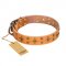 'Top-Flight' FDT Artisan Adorned Tan Leather German Shepherd Collar