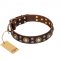 'Flower Melody' FDT Artisan Brown Leather German Shepherd Collar with Mixed Studs for Daily Use