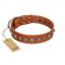 "Silver Spike" Handmade FDT Artisan Tan Leather German Shepherd Collar with Old Silver-Like Spikes