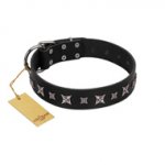 "Polar Lights" Designer FDT Artisan Black Leather German Shepherd Collar with Silver-Like Studs