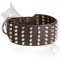 German Shepherd Leather Dog Collar Pyramids Five Rows