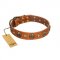 "Call of Feat" FDT Artisan Tan Leather German Shepherd Collar with Old Bronze-like Studs and Oval Brooches