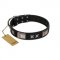 "Pitch Dark" FDT Artisan Black Leather German Shepherd Collar with Stars and Plates