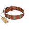 "Sun Rise Noon" FDT Artisan Tan Leather German Shepherd Collar with Unique Design