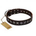 "Stars of Glory" FDT Artisan Brown Leather German Shepherd Collar for Comfortable Walking