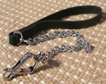 Exclusive Chain Dog Leash with Leather Handle - slip lead 26-42"