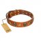 "Rockin' Doggie" FDT Artisan Tan Leather German Shepherd Collar Adorned with Stars and Skulls