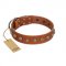 "Dogue-Vogue" FDT Artisan Tan Leather German Shepherd Collar with Engraved Chrome-plated Studs