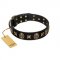 "Starry Saga" FDT Artisan Black Leather German Shepherd Collar with Stars and Skulls