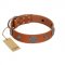 "Foxy Nature" FDT Artisan Tan Leather German Shepherd Collar with Chrome Plated Brooches