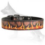 German Shepherd Leather Dog Collar Handpainted Flames