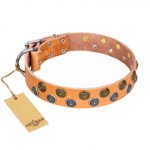 "Precious Sparkle" Wide FDT Artisan Tan Leather German Shepherd Collar