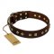 "Fashion Studs" FDT Artisan Decorated Leather German Shepherd Collar with Old Bronze-Plated Steel Hardware