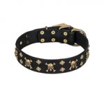 'Jolly Rojer' FDT Artisan German Shepherd Leather Dog Collar with Pirate Skulls and Studs - 1 1/2 inch (40 mm) wide