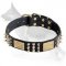 German Shepherd Leather Dog Collar Brass Plates 6 Spikes 3 Pyramids