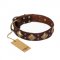 "Golden Square" FDT Artisan Brown Leather German Shepherd Collar with Large Squares