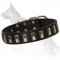 Leather German Shepherd Collar with Slim Silver-like Plates