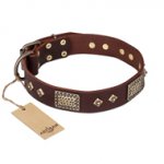 "Loving Owner" FDT Artisan Decorated Leather German Shepherd Collar with Plates and Studs