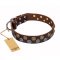 'Strong Shields' Adorned FDT Artisan Brown Leather Collar for German Shepherd - 1 1/2 inch (40 mm) wide