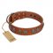 "Luxurious Life" Premium Quality FDT Artisan Tan Leather German Shepherd Collar with Round Adornments