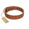 "Little Floret" Fashionable FDT Artisan Tan Leather German Shepherd Collar with Silver-Like Adornments