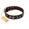 "Object of Virtu" FDT Artisan Brown Leather German Shepherd Collar with Old Silver-like Square Studs and Pyramids