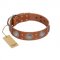 "Far Star" FDT Artisan Tan Leather German Shepherd Collar with Engraved Studs
