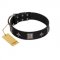 "Black Cavalier" Handmade FDT Artisan Black Leather German Shepherd Collar with Silver-Like Stars and Large Plates