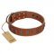 "Silver Century" Fashionable FDT Artisan Tan Leather German Shepherd Collar with Silver-Like Plates
