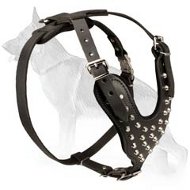 German Shepherd Studded Leather Dog Harness with Cones