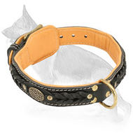 Nappa Padded Leather German Shepherd Collar with Braids and Oval Plates
