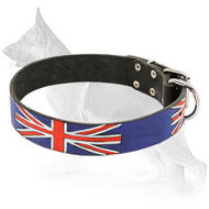 Painted Leather German Shepherd Collar with British Flag