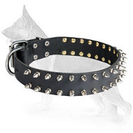 German Shepherd Leather Dog Collar Spikes 2 Rows