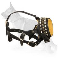 German Shepherd Dog Leather Muzzle With Cones and Studs