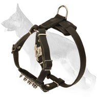Leather German Shepherd Puppy Harness Decorated with Spikes
