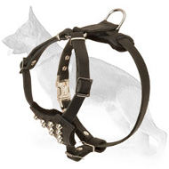 Leather German Shepherd Puppy Harness Decorated with Studs