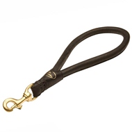 Short Leather German Shepherd Pull Tab Leash with Round Handle