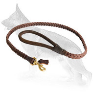 Full-Braided Leather German Shepherd Leash with Round Handle
