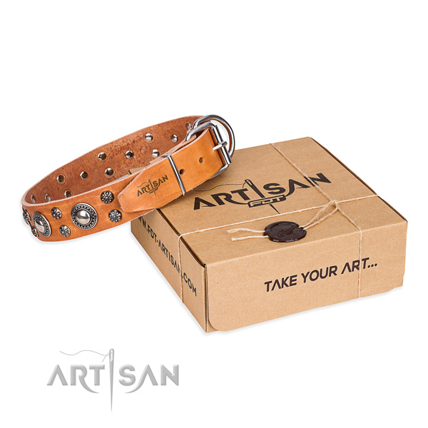 Perfect fit natural genuine leather dog collar for everyday use