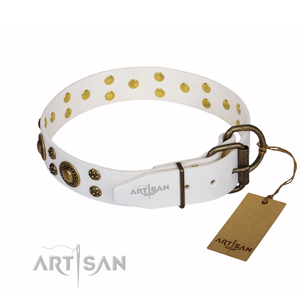 Handy use full grain natural leather collar with studs for your dog